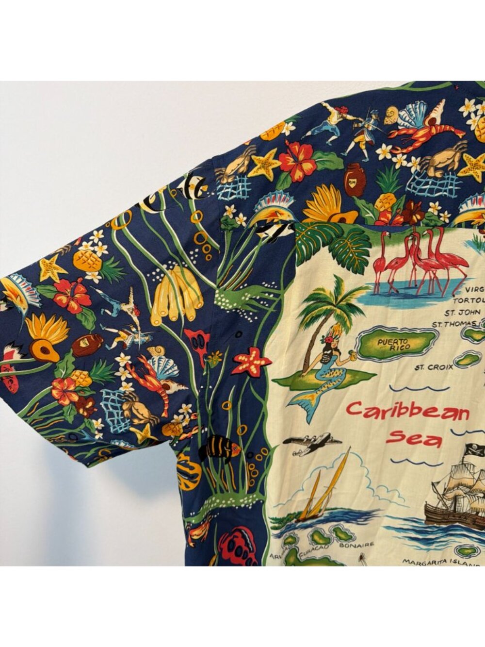 Vintage 90s Reyn Spooner Caribbean Map Aloha Shirt XL Hawaii Tiki Cruise Fish - Picture 4 of 7